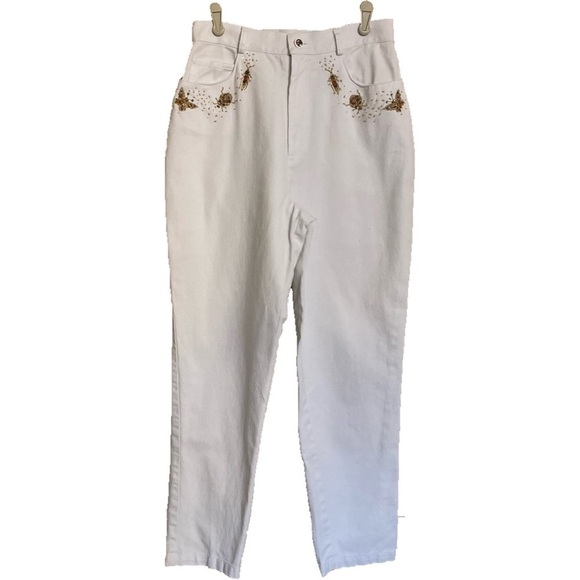 Vintage PRIVATA Beaded Insects Bugs Butterflies White Denim Jeans Size 8 - Picture 3 of 16
